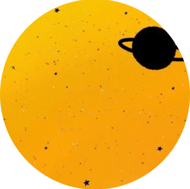 美學 Tumblr 桌布 壁紙 — 一個帶有光環的土星黑色剪影在圓形框架內漂浮在充滿活力的橙色星空背景上。