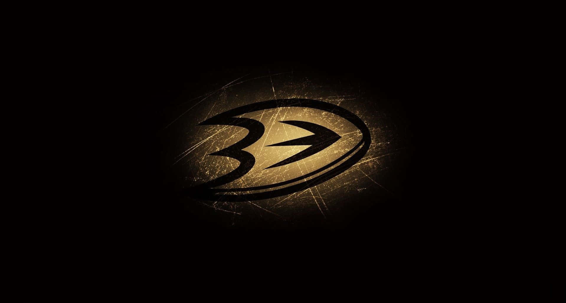 安納海姆鴨隊 桌布 壁紙 — 一個帶有刮痕紋理、發光的金色 Anaheim Ducks 標誌在深色背景上閃耀。