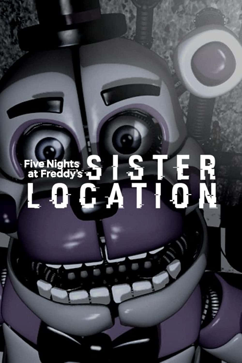 Five Nights At Freddys 桌布 壁紙 — 一個帶有威脅性的紫色電子動畫，有著大眼睛和鋒利的牙齒，在黑暗、粗糙的環境中若隱若現。