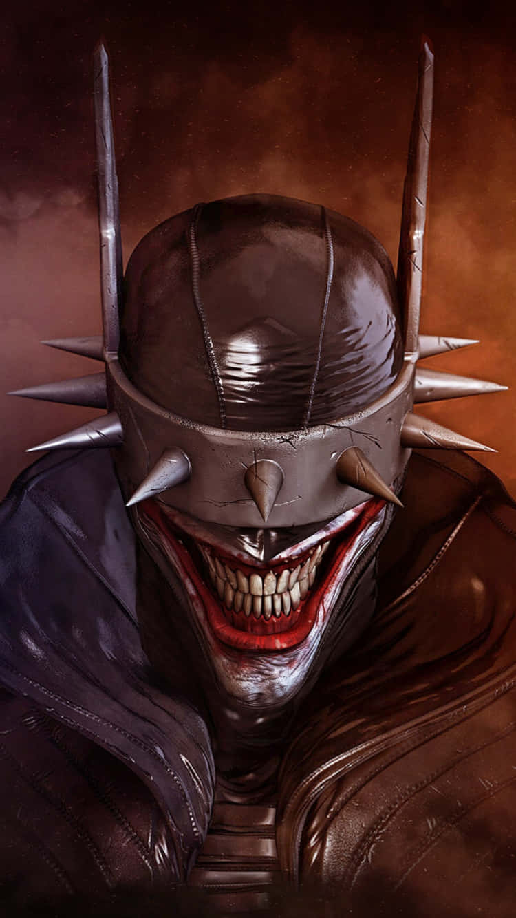 The Joker Comic 桌布 壁紙 — 一個帶有尖刺頭罩和咧嘴大笑的威脅性蝙蝠俠，背景是煙霧瀰漫的黑暗。