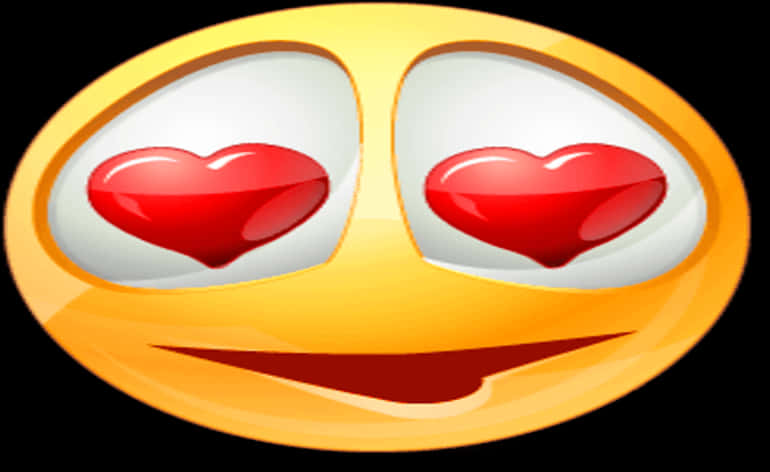 Love Emoji 桌布 壁紙 — 一個帶有心形眼睛和燦爛笑容的亮黃色表情符號，背景為黑色。