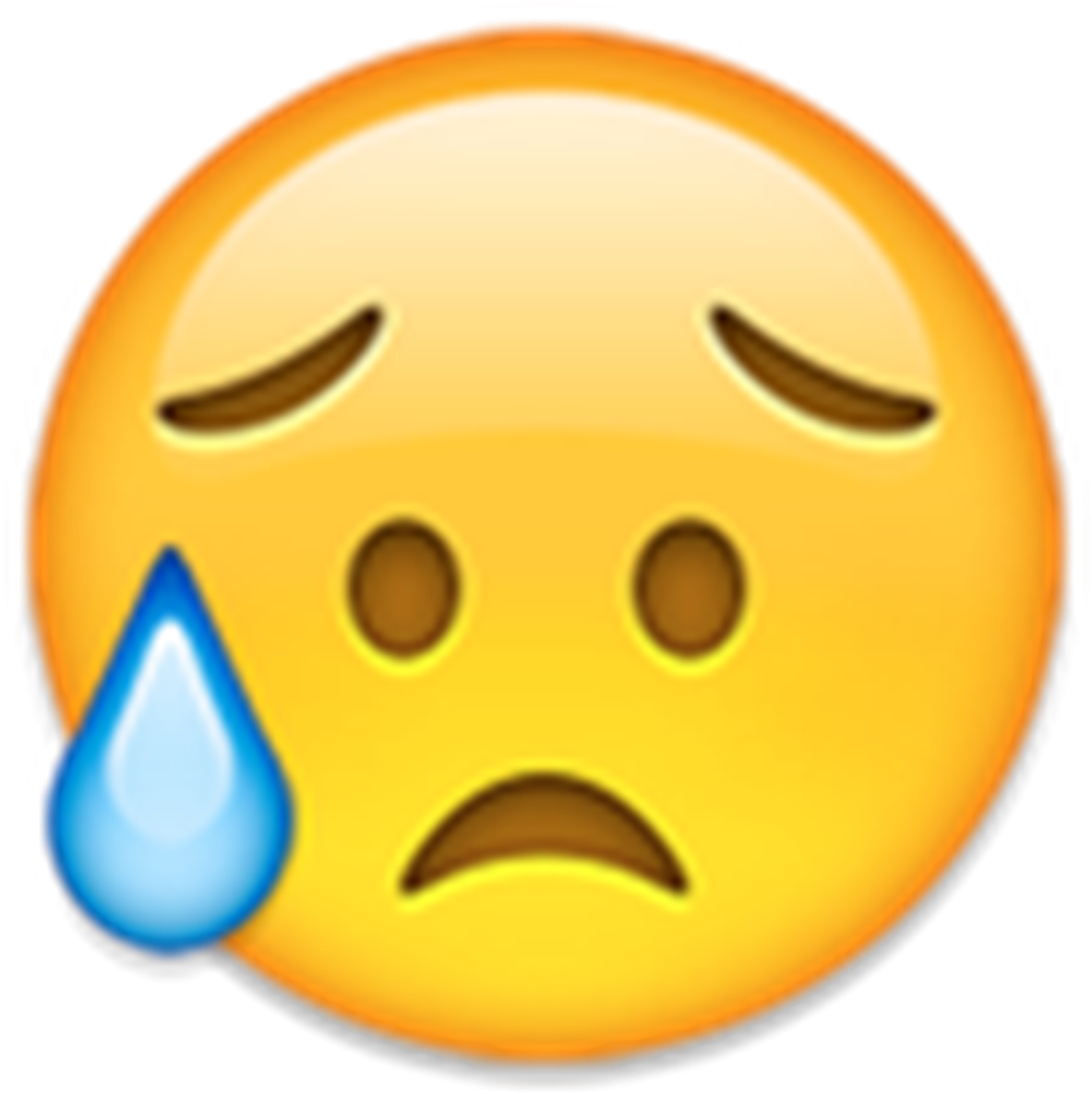 表情符號 桌布 壁紙 — 一個帶有悲傷表情和一滴藍色眼淚從臉頰流下的光滑黃色表情符號臉。