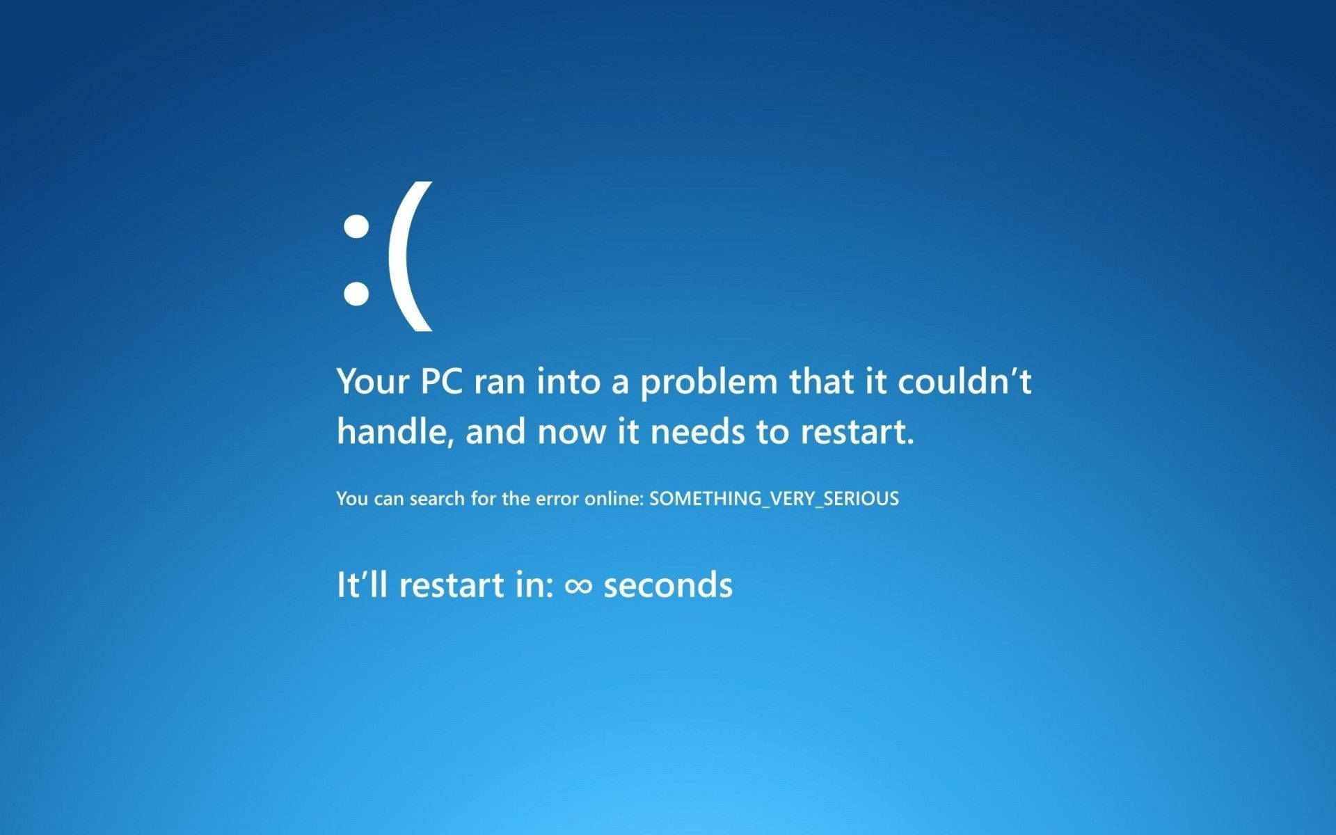 Funny Computer 桌布 壁紙 — 一個帶有悲傷表情圖示和錯誤訊息的藍色當機畫面，表示個人電腦崩潰。