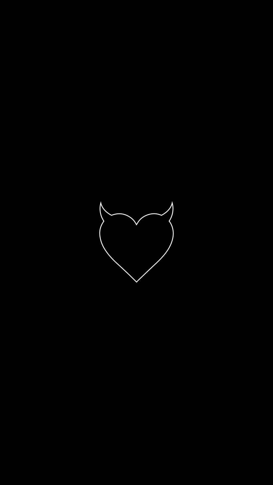 White Heart 桌布 壁紙 — 一個帶有惡魔角的極簡白色心形輪廓，居中在純黑色背景上。