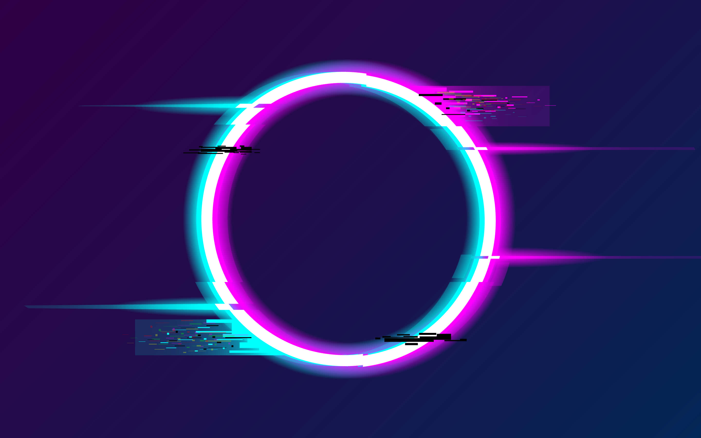 Glitch Effect 桌布 壁紙 — 一個帶有故障效果的發光霓虹環在深色漸變背景上脈動。