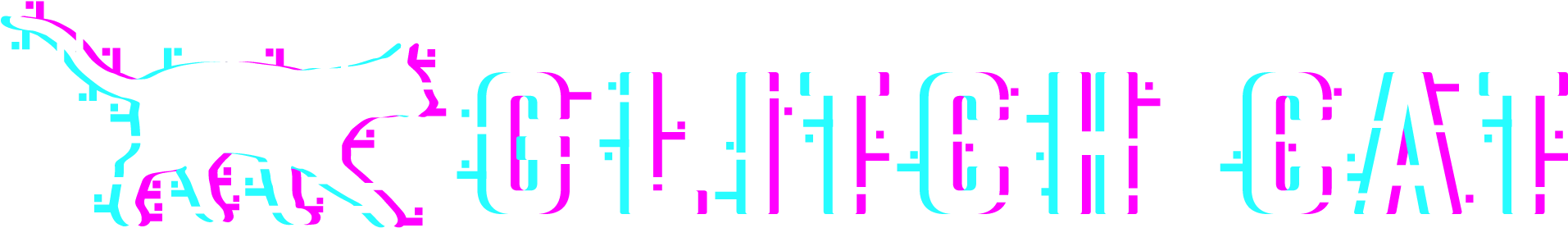 故障 桌布 壁紙 — 一個帶有故障效果的白貓剪影和文字 'GLITCH CAT'，在黑色背景上帶有青色和洋紅色的像素失真。