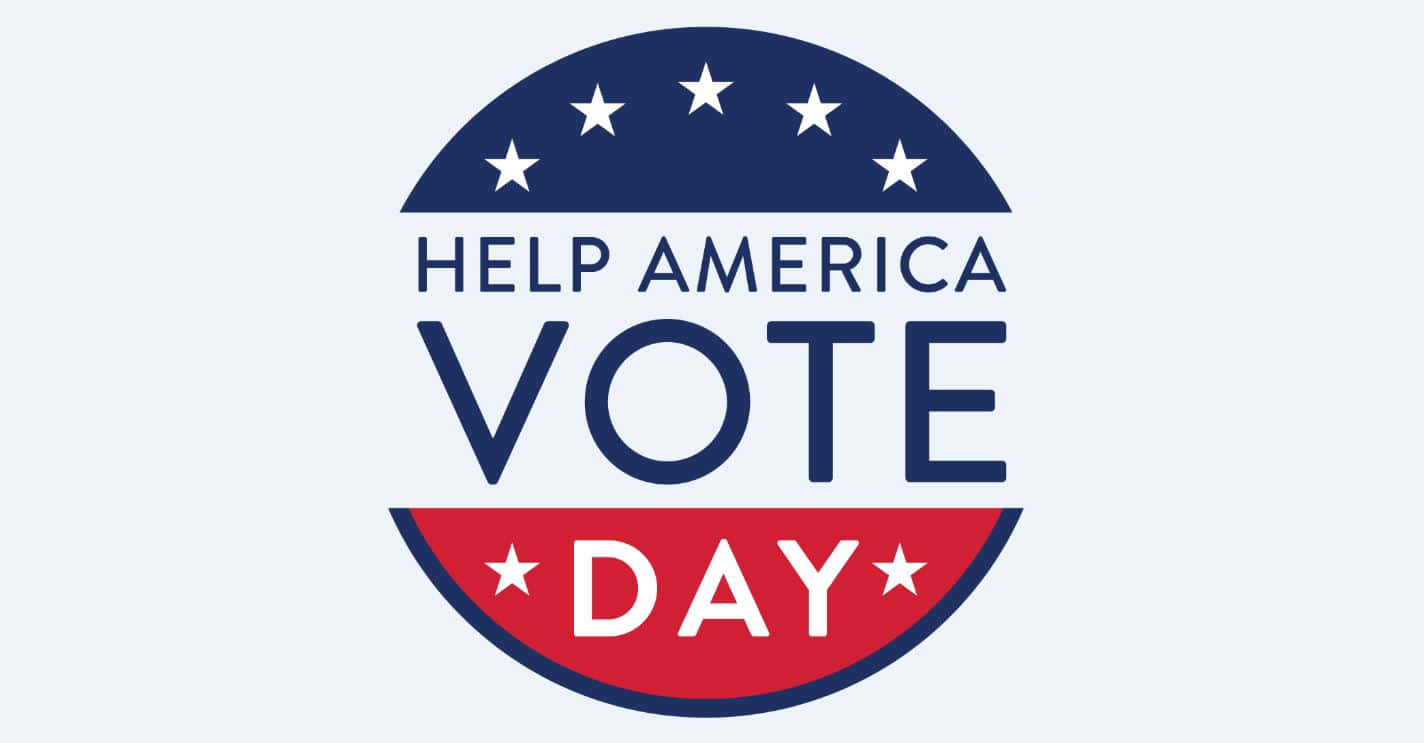 選舉 桌布 壁紙 — 一個帶有星星和紅、白、藍色的愛國圓形「Help America Vote Day」標誌，背景為淺灰色。