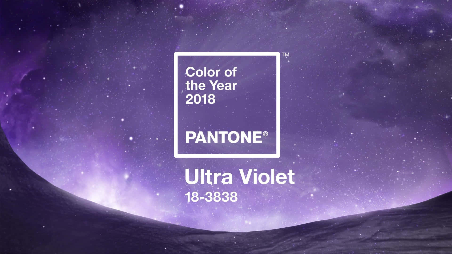 2018 桌布 壁紙 — 一個帶有星星的宇宙紫色星雲框住了一個 Pantone 色板，宣佈 Ultra Violet 為 2018 年度代表色。