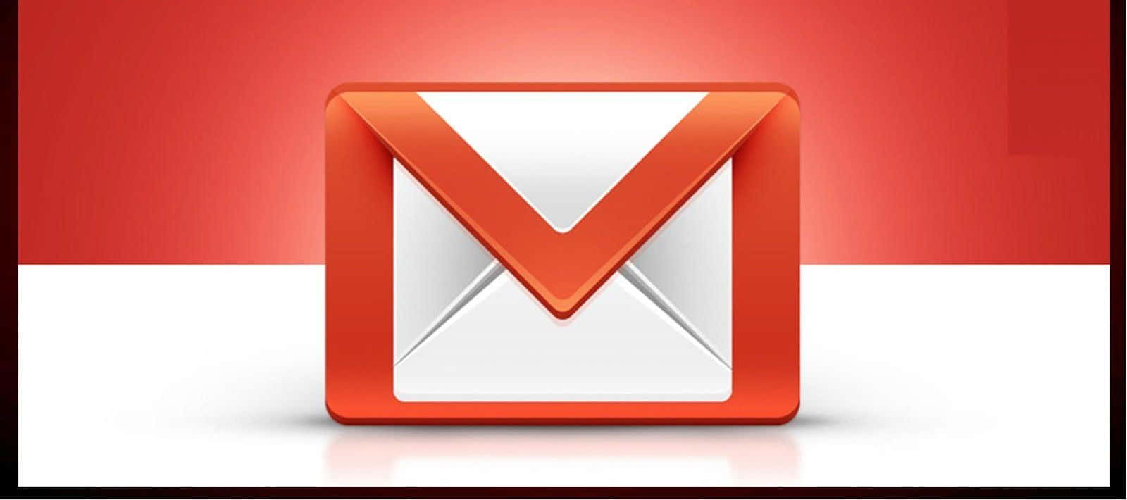 Gmail 動圖 桌布 壁紙 — 一個帶有柔和陰影的紅色和白色漸變背景上，置中放置的光澤紅色和白色Gmail標誌圖示。