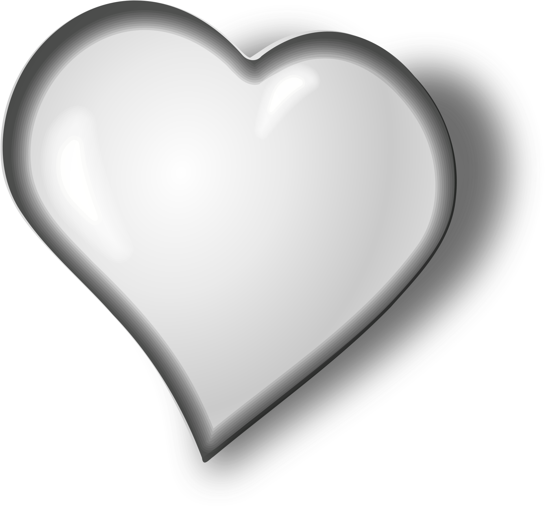 Love Black And White 桌布 壁紙 — 一個帶有柔和高光和陰影的光澤銀色心形，置於純黑色背景上。