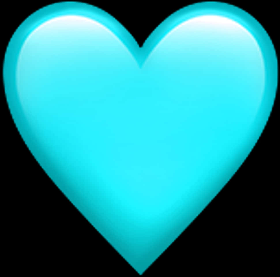 Love Emoji 桌布 壁紙 — 一個帶有柔和高光的亮面青色心形表情符號，背景為黑色。