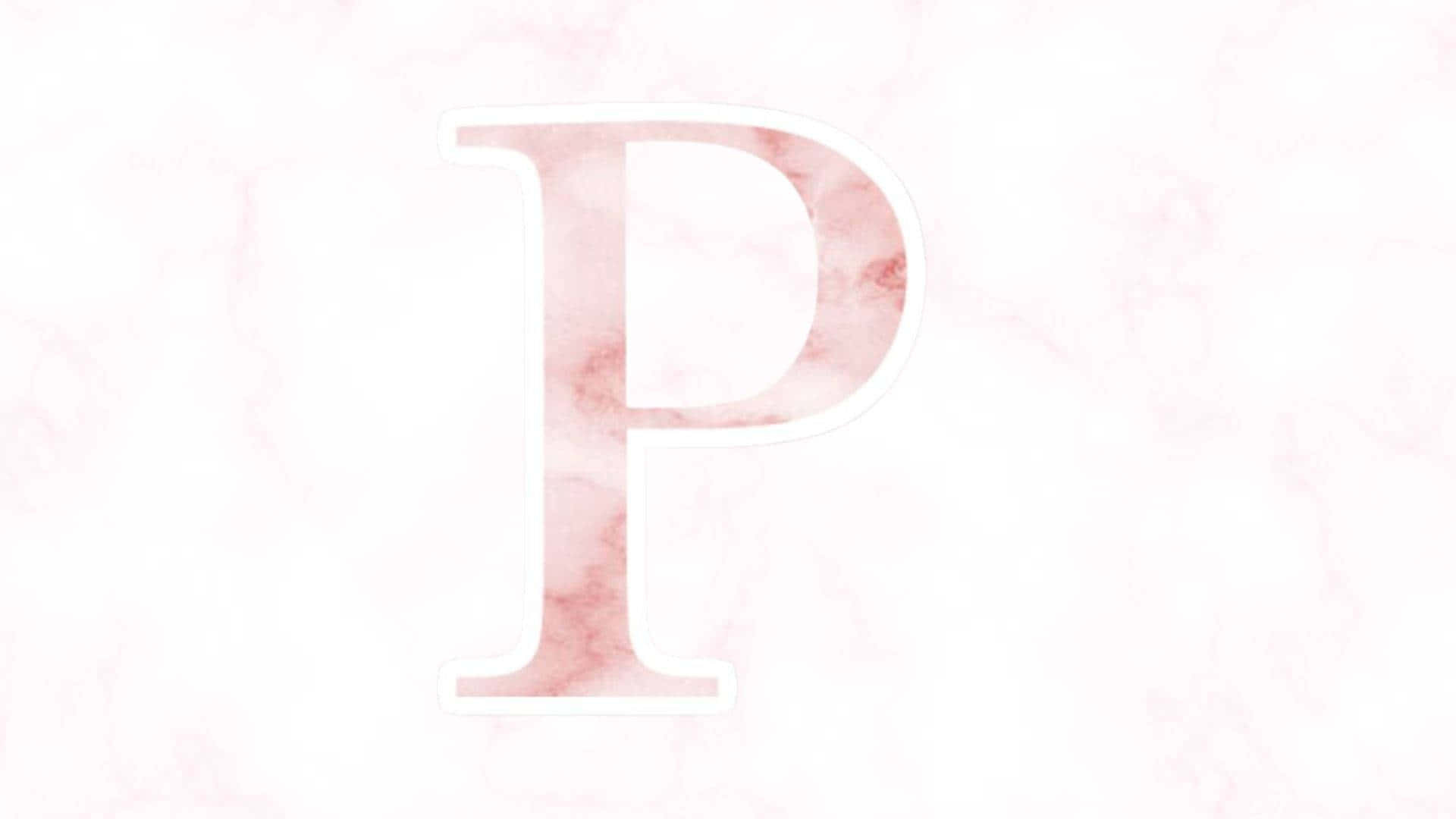Pink Marble 桌布 壁紙 — 一個帶有柔軟粉紅色大理石紋理的大字母P，居中放置在相配的淺粉紅色大理石背景上。