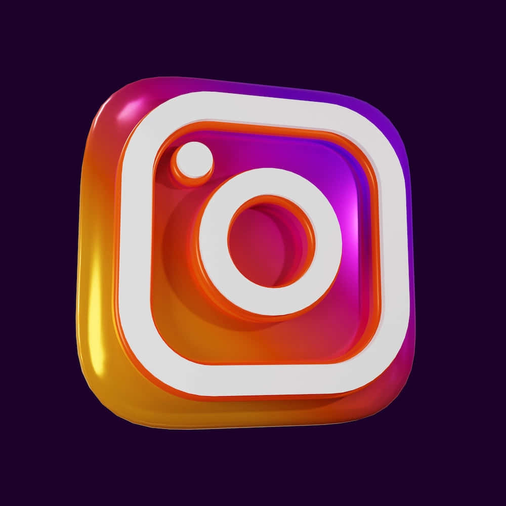 Instagram Black Logo 桌布 壁紙 — 一個帶有橙色、紫色和金色漸層的閃亮3D渲染Instagram標誌，背景為深紫色。