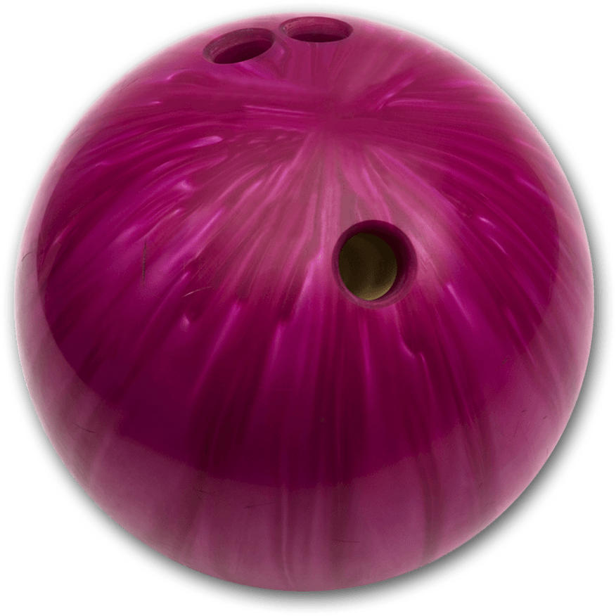 Magenta 桌布 壁紙 — 一個帶有漩渦圖案和指孔的亮面洋紅色保齡球，背景為黑色。