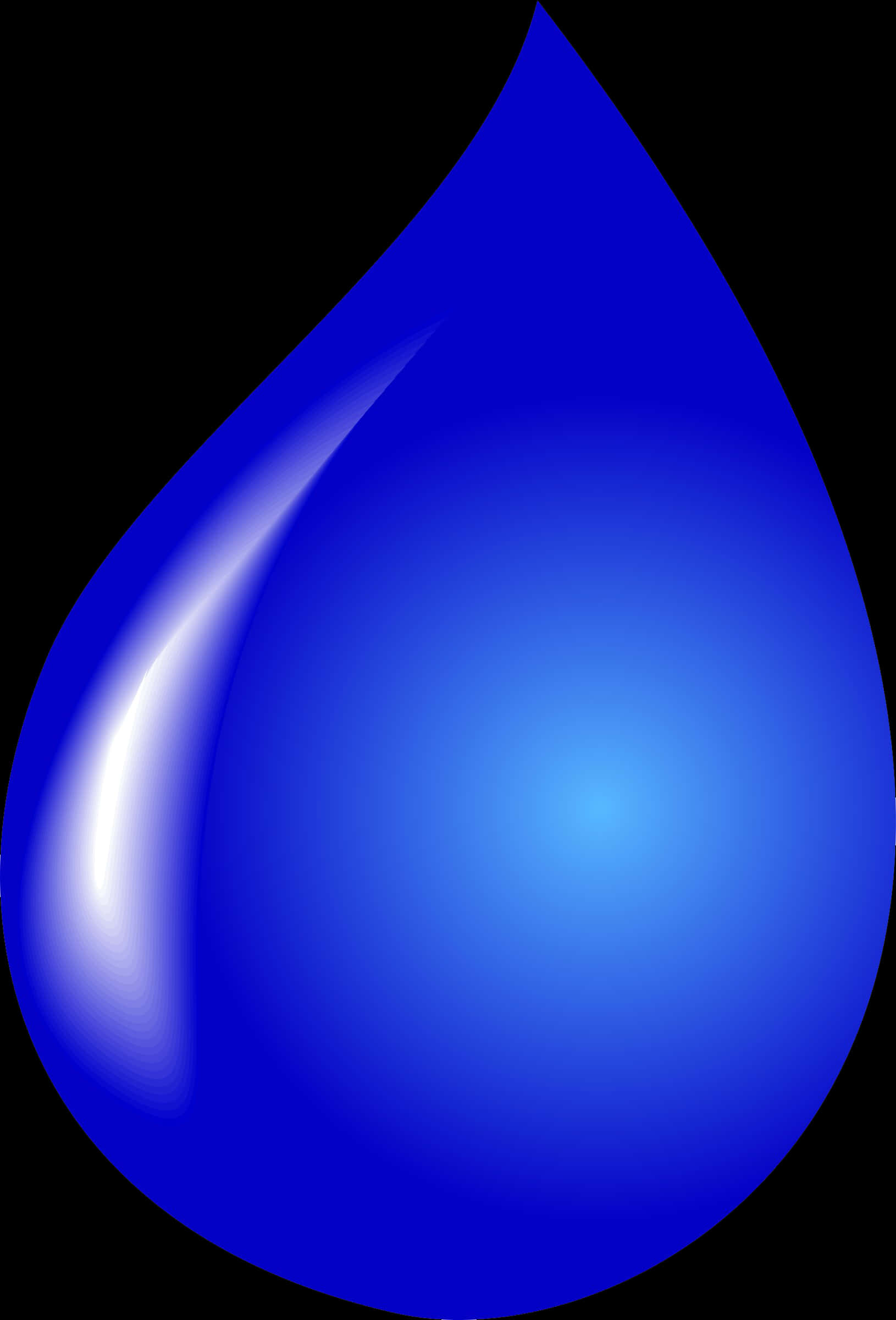 Water Droplet 桌布 壁紙 — 一個帶有漸變陰影和明亮高光的亮藍色水滴，背景為黑色。