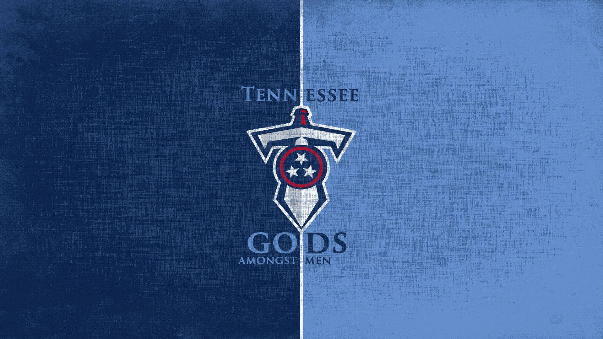 Tennessee 桌布 壁紙 — 一個帶有田納西泰坦隊標誌和「TENNESSEE GODS AMONGST MEN」文字的藍色分割紋理壁紙。