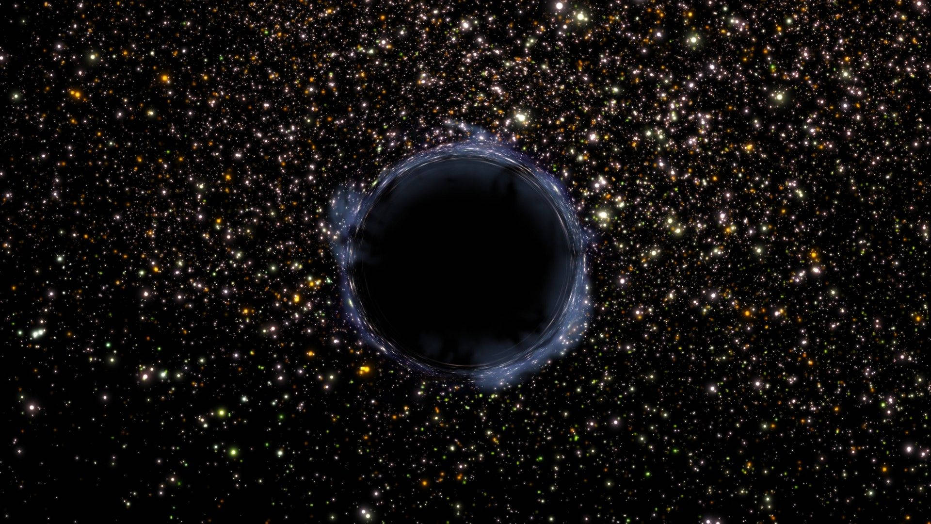 多重宇宙 桌布 壁紙 — 一個帶有發光吸積盤的宇宙黑洞，在黑暗虛空中主宰著星場。