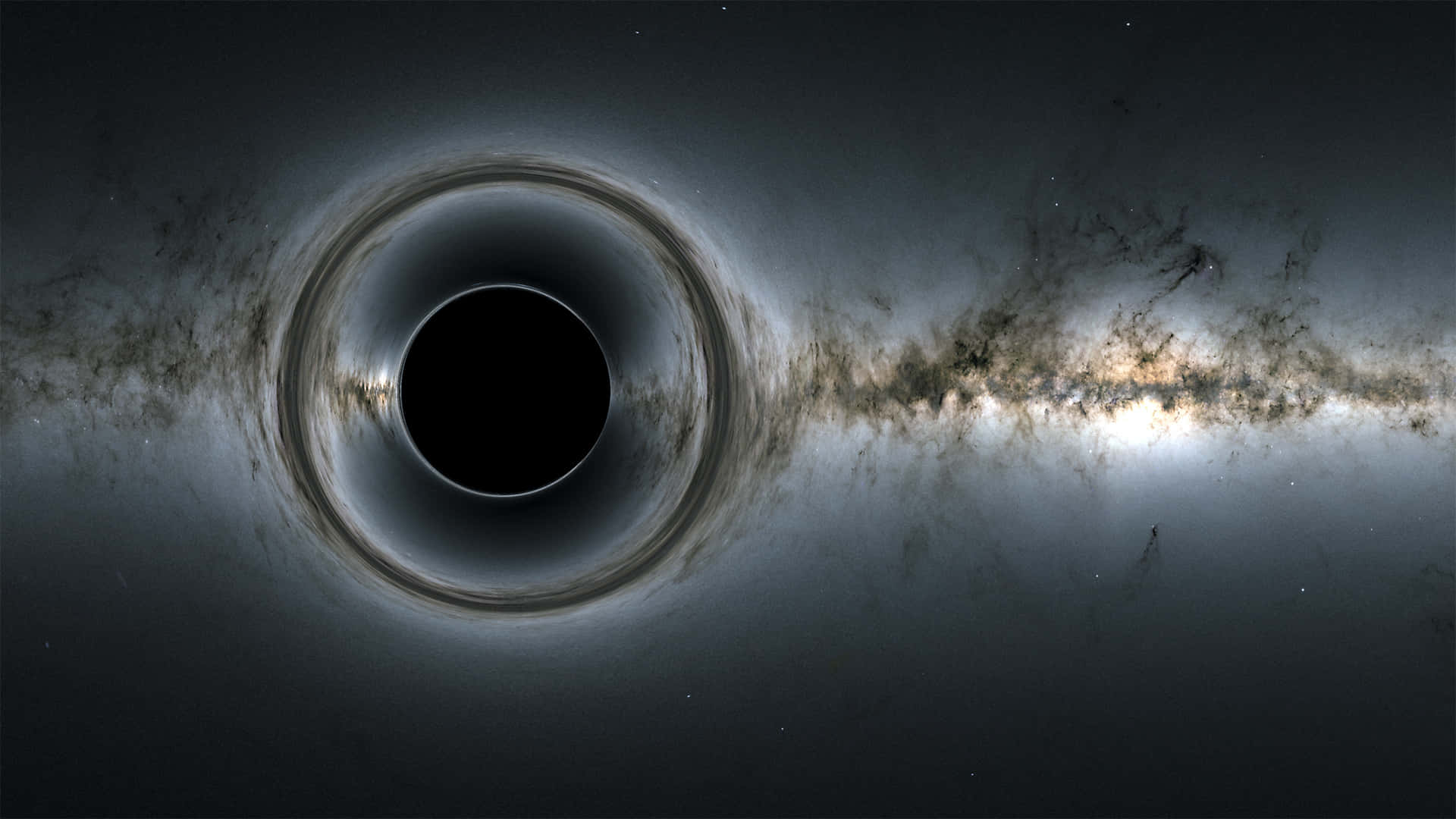 Black Hole Hubble Telescope 桌布 壁紙 — 一個帶有發光吸積盤的宇宙黑洞主宰著一個充滿恆星和宇宙塵埃的黑暗星系。