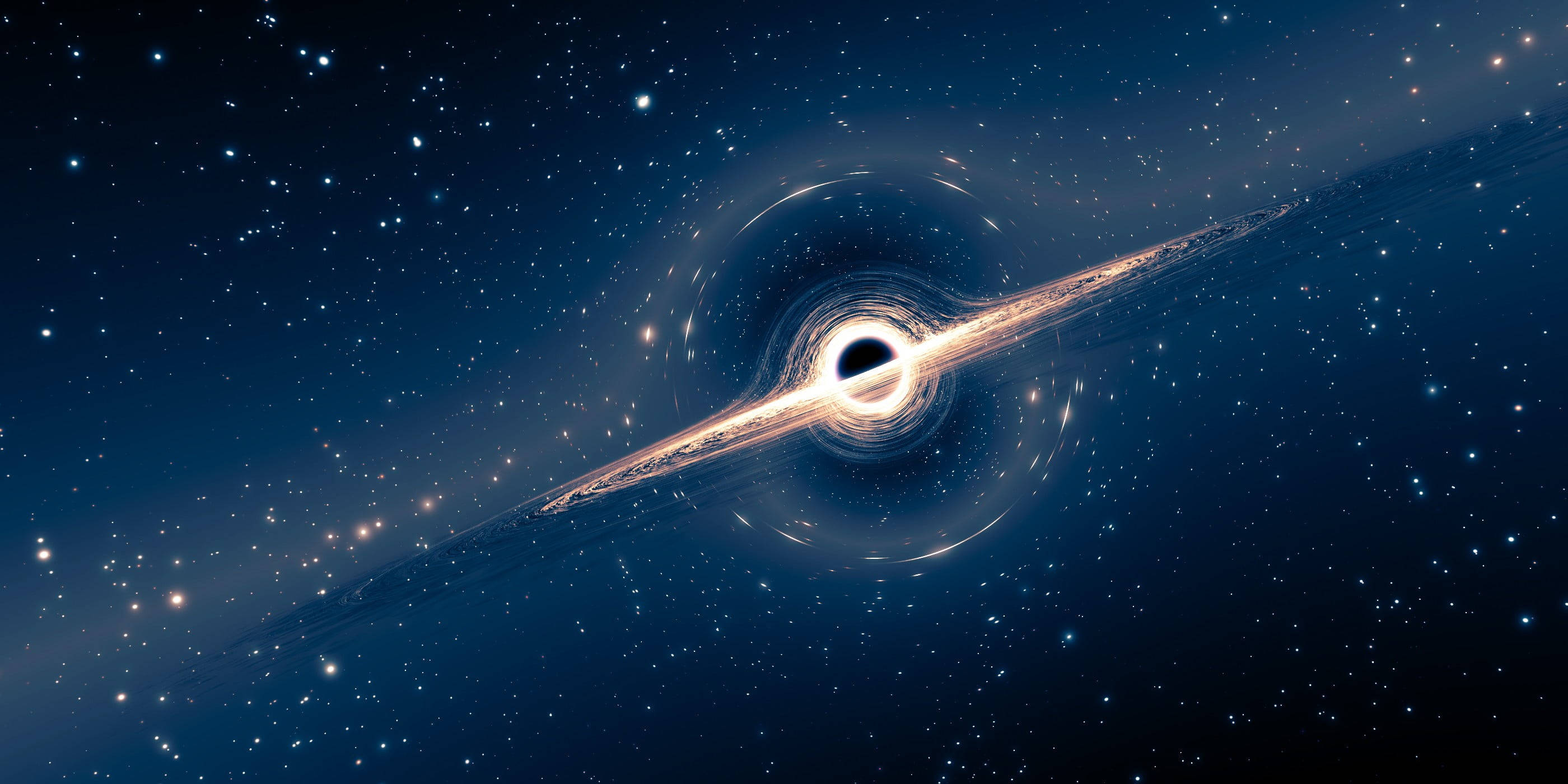 在繁星點點的太空中帶有發光盤的黑洞 — 外太空 GIF 壁紙