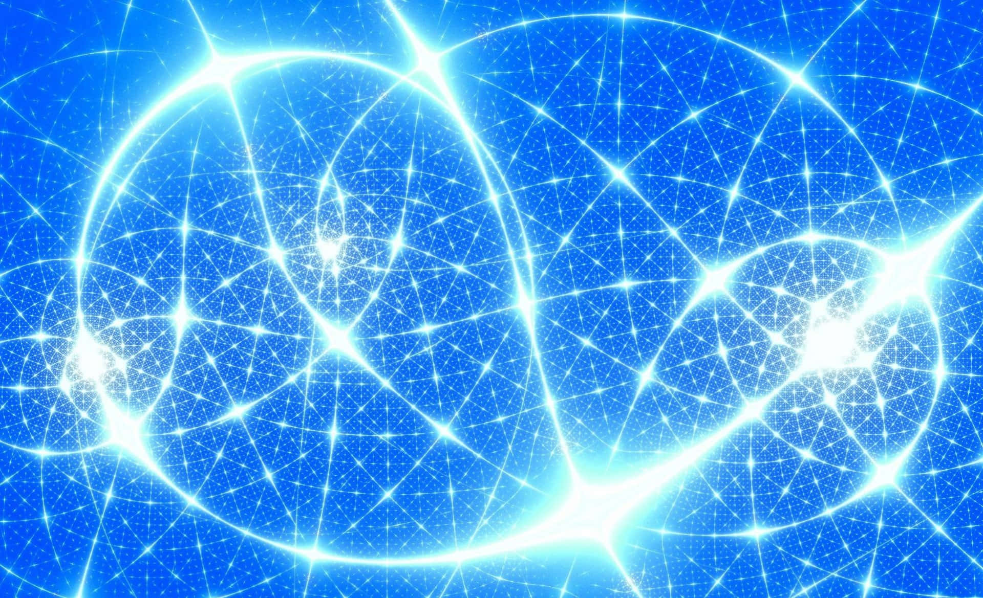 Bright 桌布 壁紙 — 一個帶有發光白線和星爆效果的明亮藍色抽象碎形圖案。