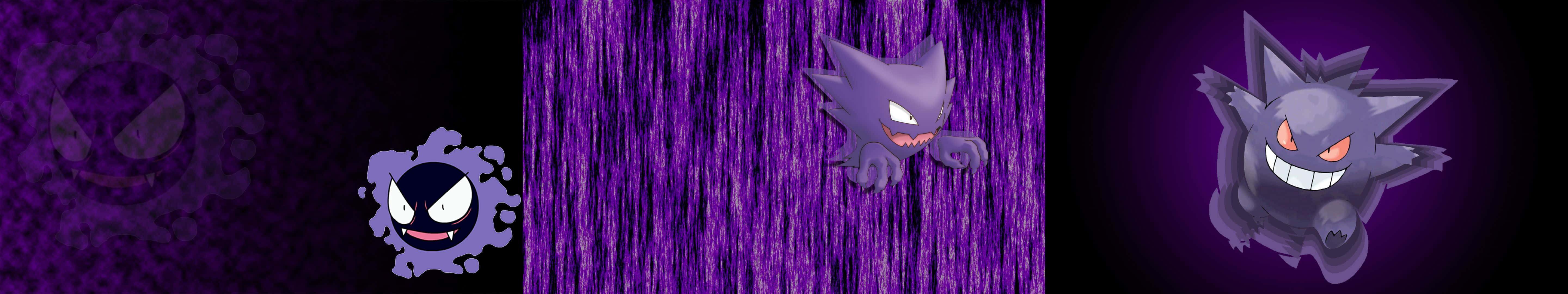Ghost Pokemon 桌布 壁紙 — 一個帶有發光眼睛和尖銳牙齒的威脅性紫色鬼魂生物，從黑暗的像素化數位雨暴中出現。