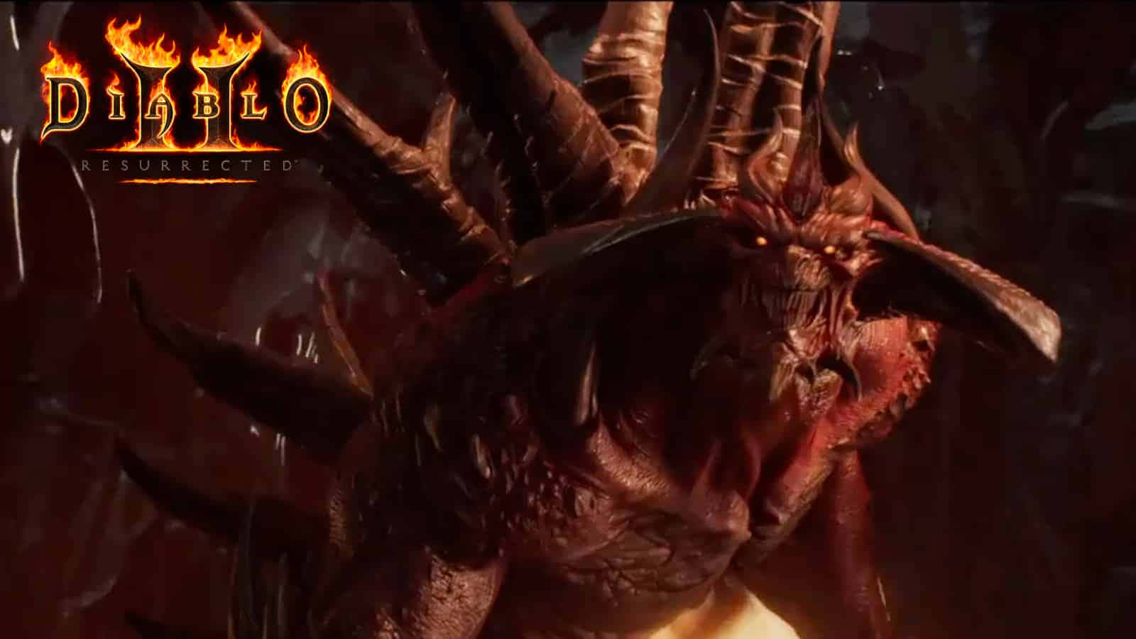 電玩遊戲 桌布 壁紙 — 一個帶有發光紅眼和尖角的威脅性惡魔形象在熾熱的黑暗中若隱若現。