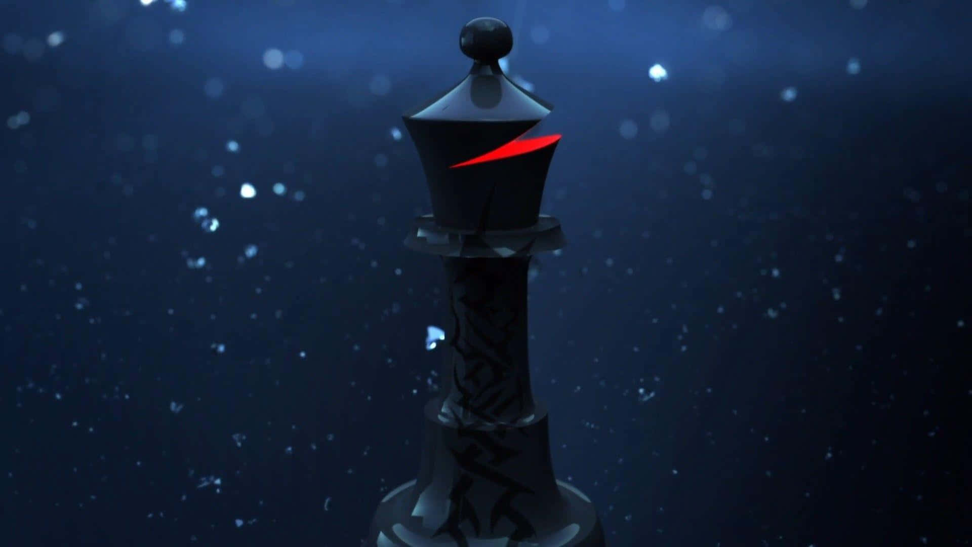 西洋棋 桌布 壁紙 — 一個帶有發光紅色斜線的黑色西洋棋國王，在繁星點點的深藍色宇宙背景中高高聳立。