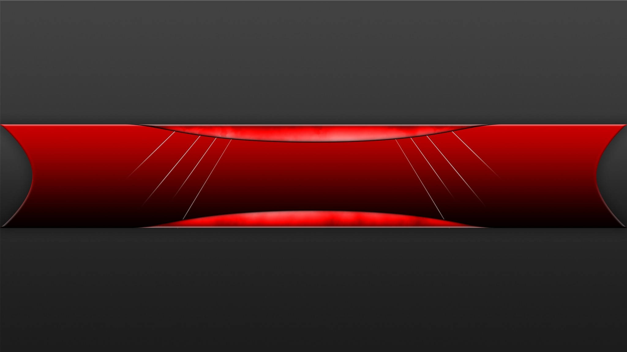 YouTube Banner 桌布 壁紙 — 一個帶有發光線條的時尚紅色彎曲橫幅漂浮在深灰色背景上。