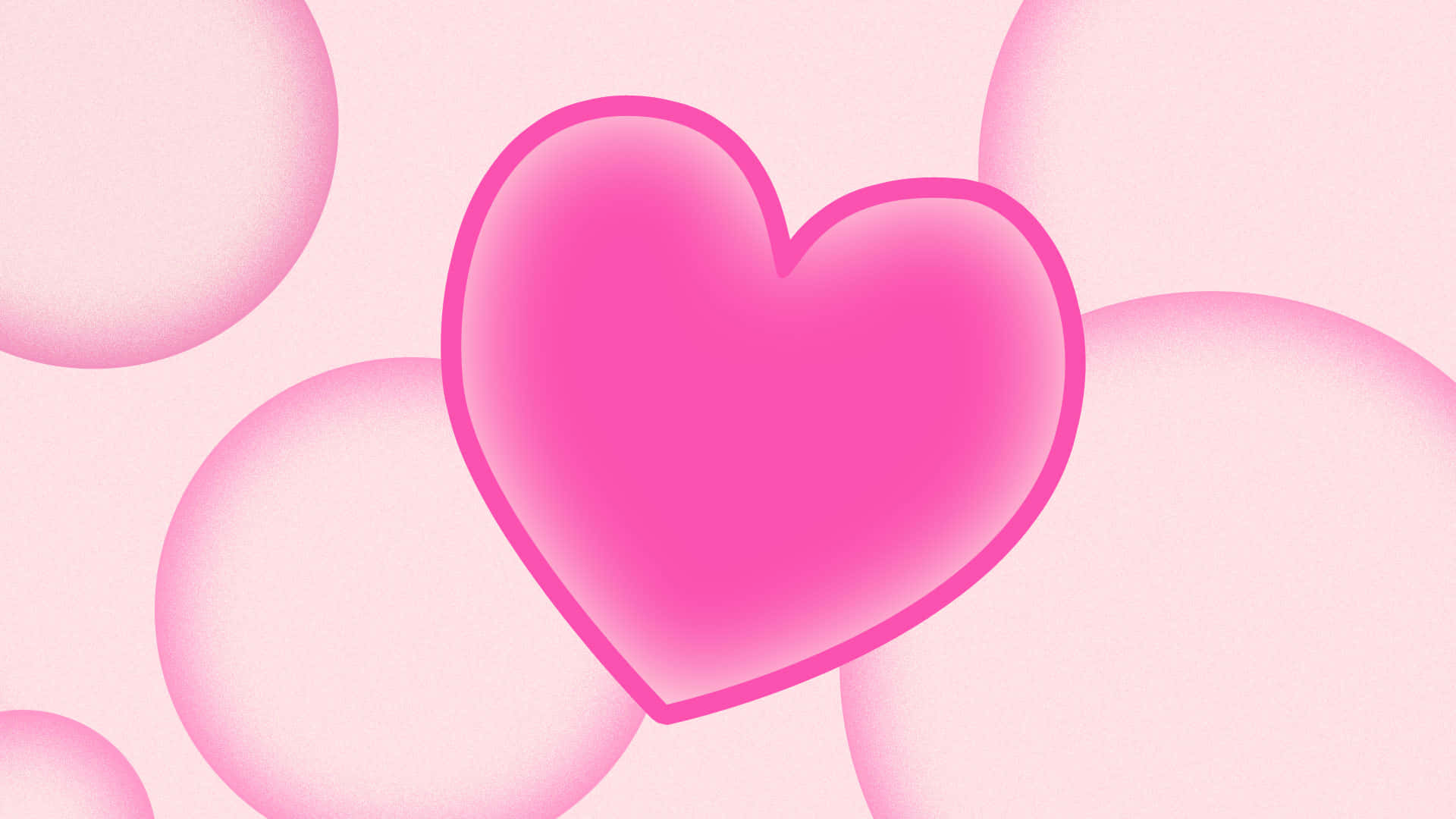 Pink Love 桌布 壁紙 — 一個帶有發光輪廓的鮮豔粉紅色心形，漂浮在柔和的粉紅色氣泡之間，背景是柔和的漸變色。