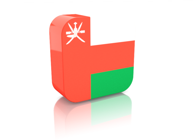 Oman 桌布 壁紙 — 一個帶有白色、紅色和綠色反射在黑色表面上的光澤3D渲染阿曼國旗圖標。