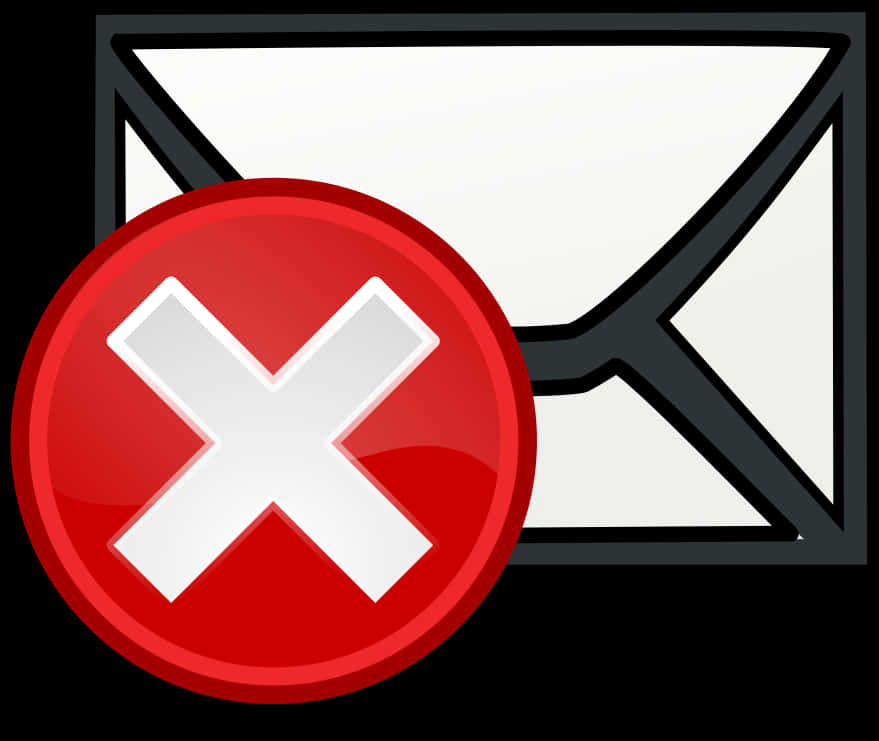 Envelope 桌布 壁紙 — 一個帶有白色X的紅色圓形取消圖示覆蓋在黑色背景上帶有黑色輪廓的白色信封上。