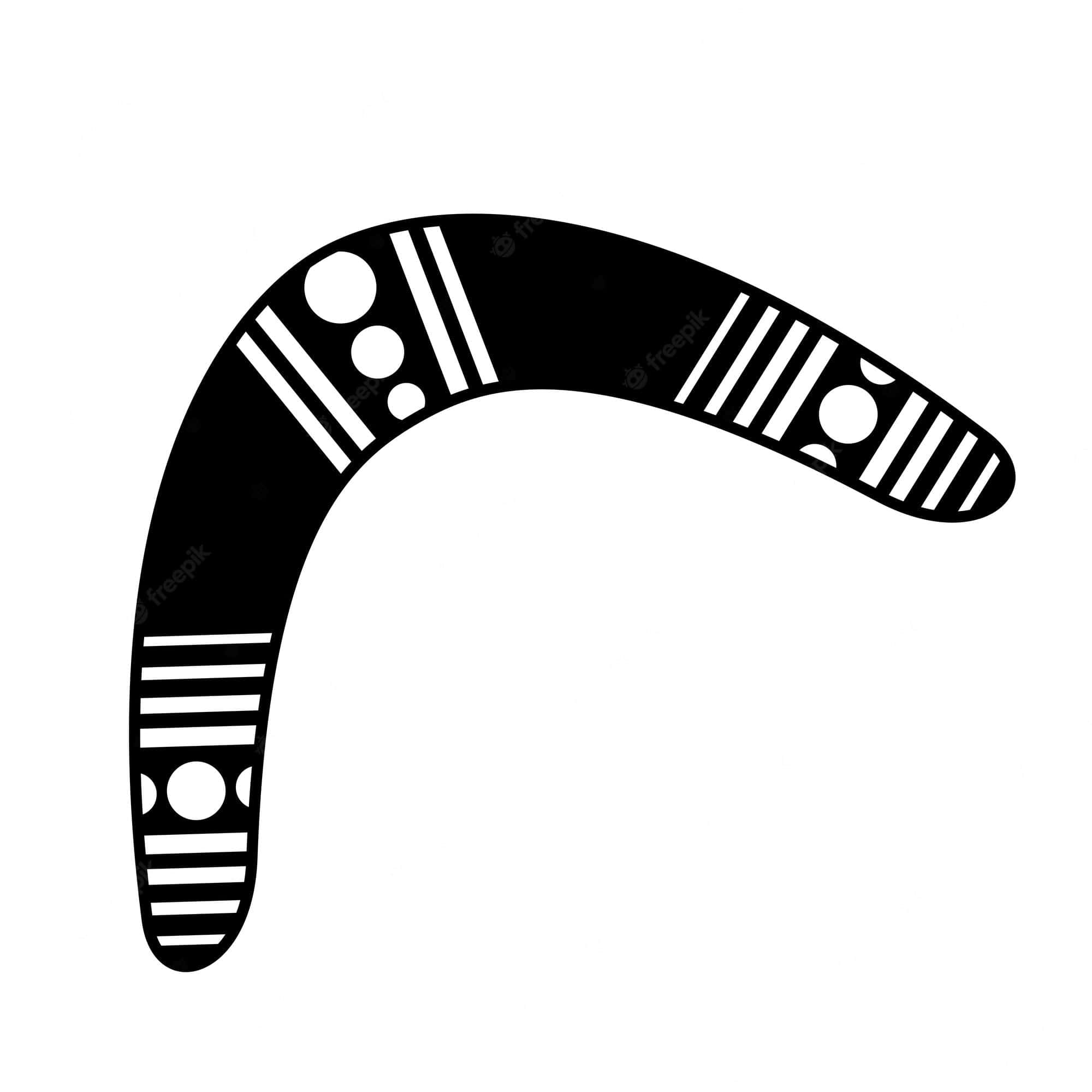 Boomerang 桌布 壁紙 — 一個帶有白色幾何圖案的黑色迴力鏢在純白色背景上彎曲。
