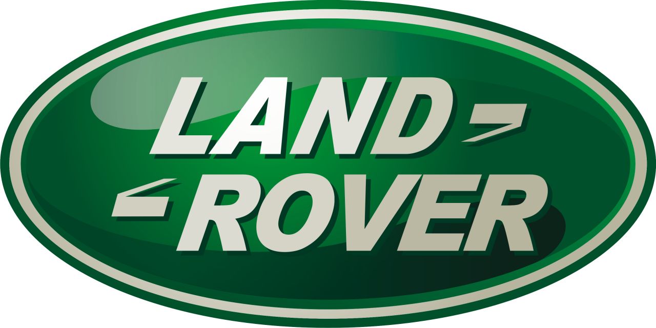 Car Logo 桌布 壁紙 — 一個帶有白色文字和銀色邊框的光澤綠色橢圓形 Land Rover 標誌，背景為黑色。