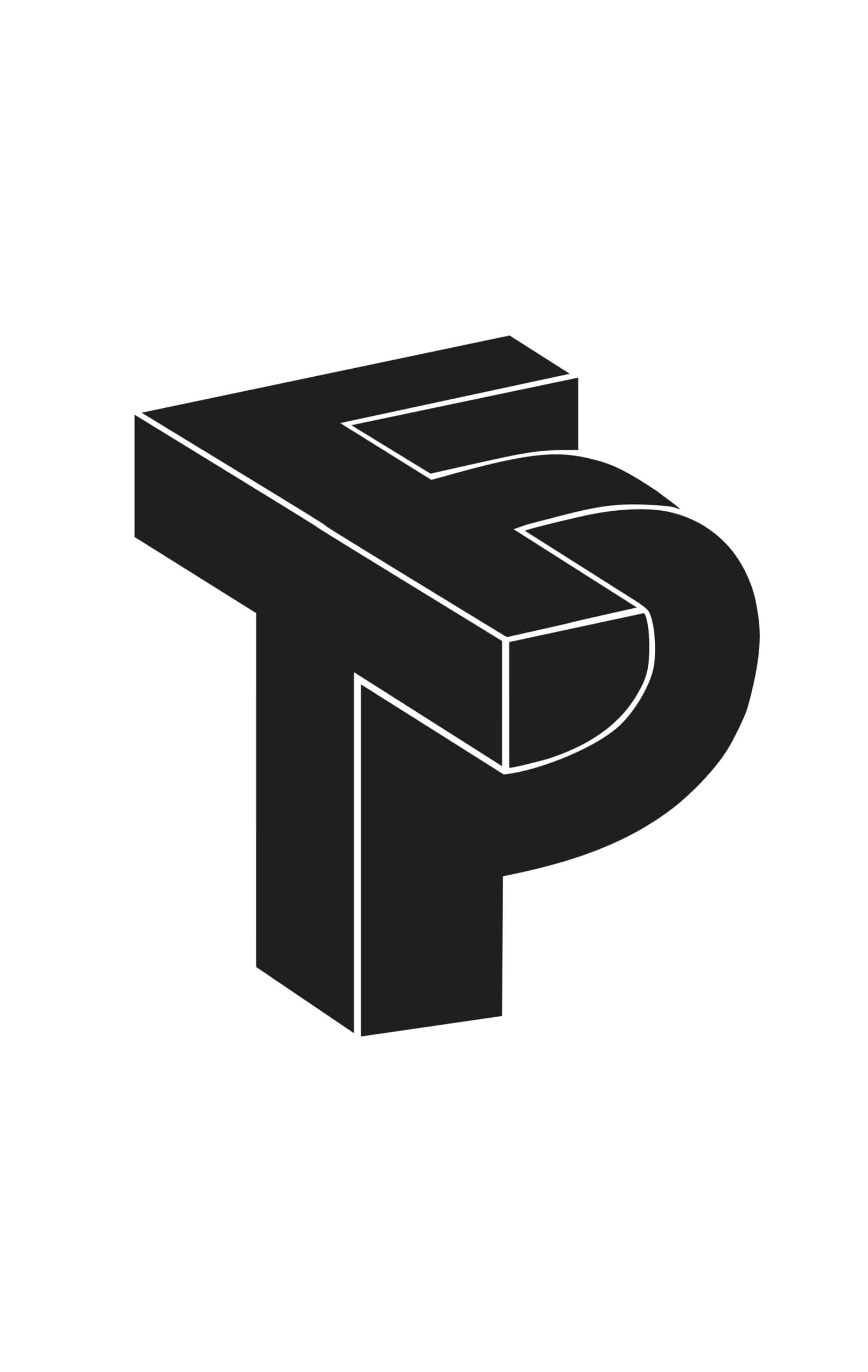 Ftp 桌布 壁紙 — 一個帶有白色輪廓的大膽黑色3D字母P，居中放置在純白色背景上。