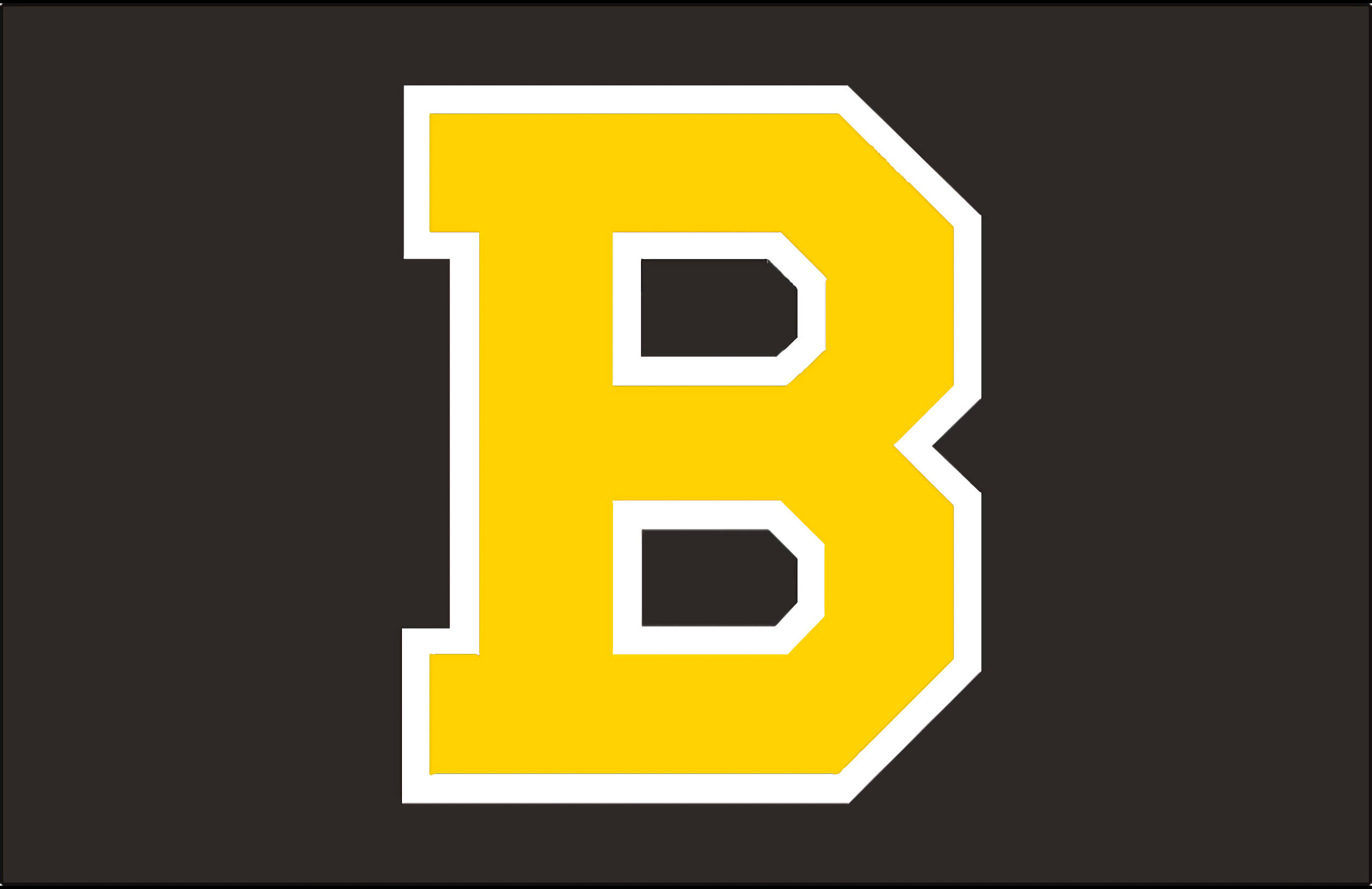 bruins 桌布 壁紙 — 一個帶有白色輪廓的粗體黃色字母B，居中放置在深棕色背景上。