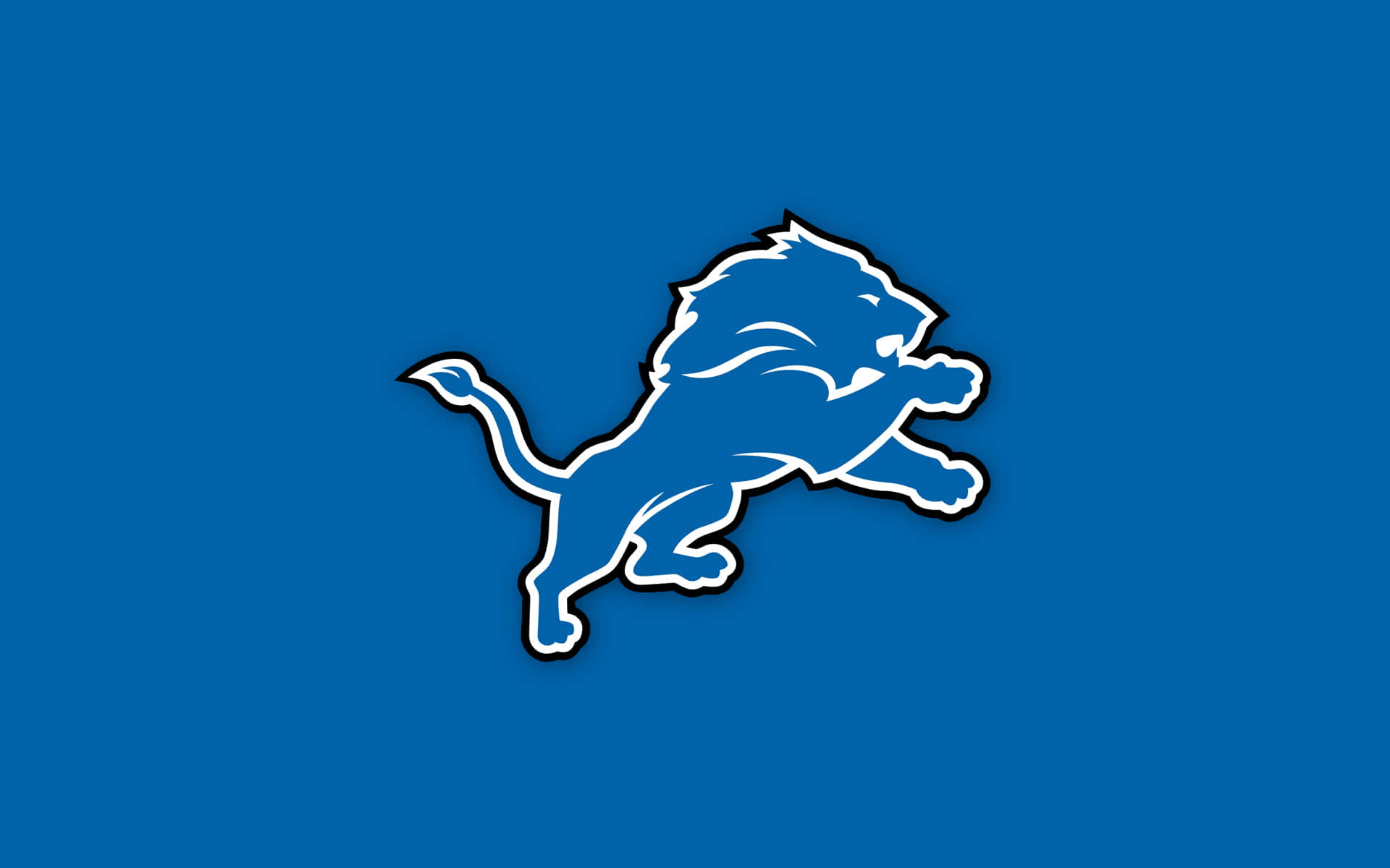 Lions 桌布 壁紙 — 一個帶有白色輪廓的醒目藍色跳躍獅子標誌，居中放置在純皇家藍色背景上。