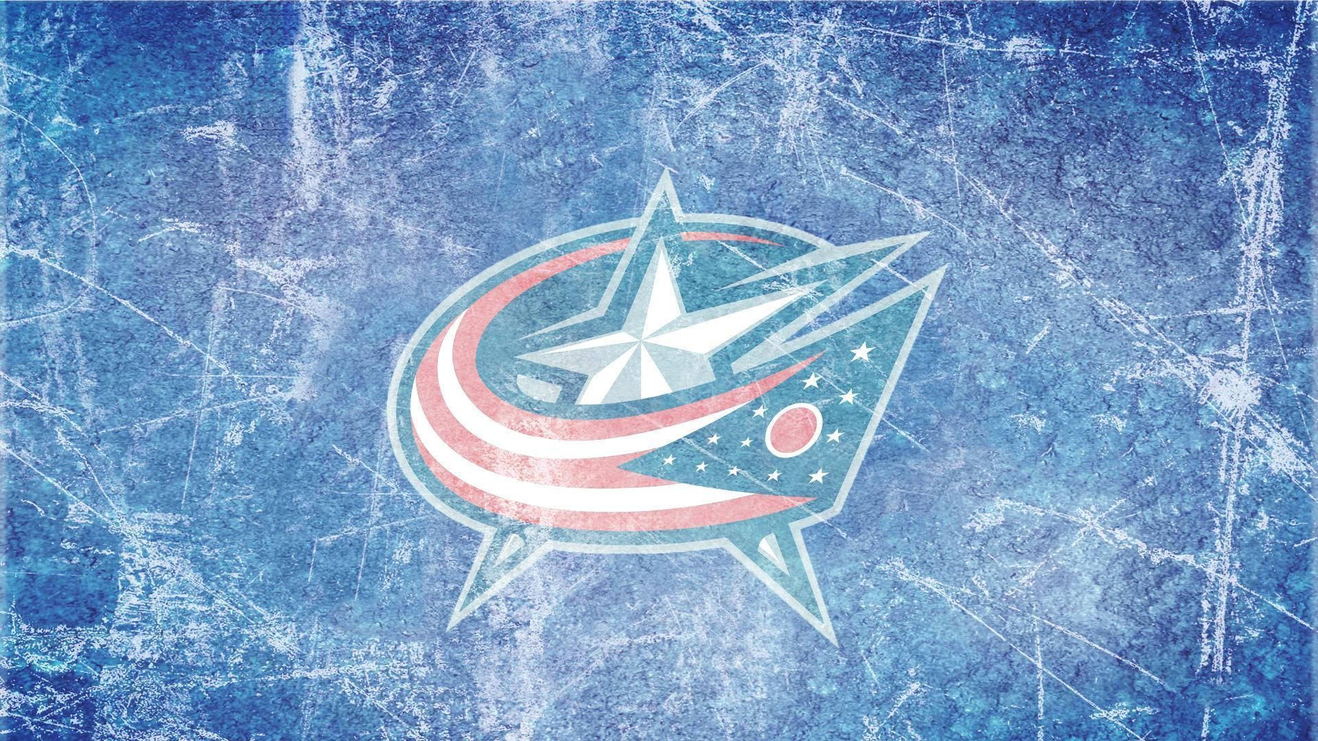 Columbus Blue Jackets 桌布 壁紙 — 一個帶有磨損痕跡的藍色冰場背景，上面有哥倫布藍夾克隊標誌，並有刮痕和磨損。