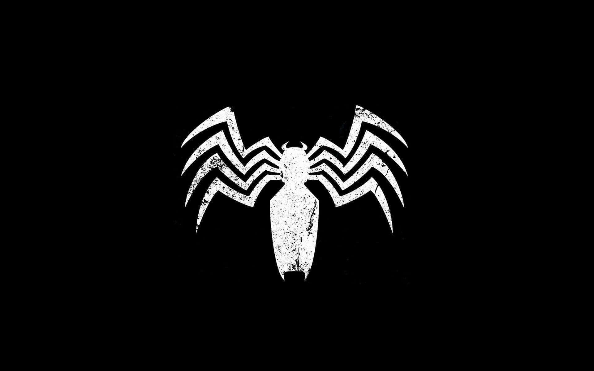 猛毒 桌布 壁紙 — 一個帶有磨損紋理的鮮明白色 Venom 標誌，居中放置在純黑色背景上。