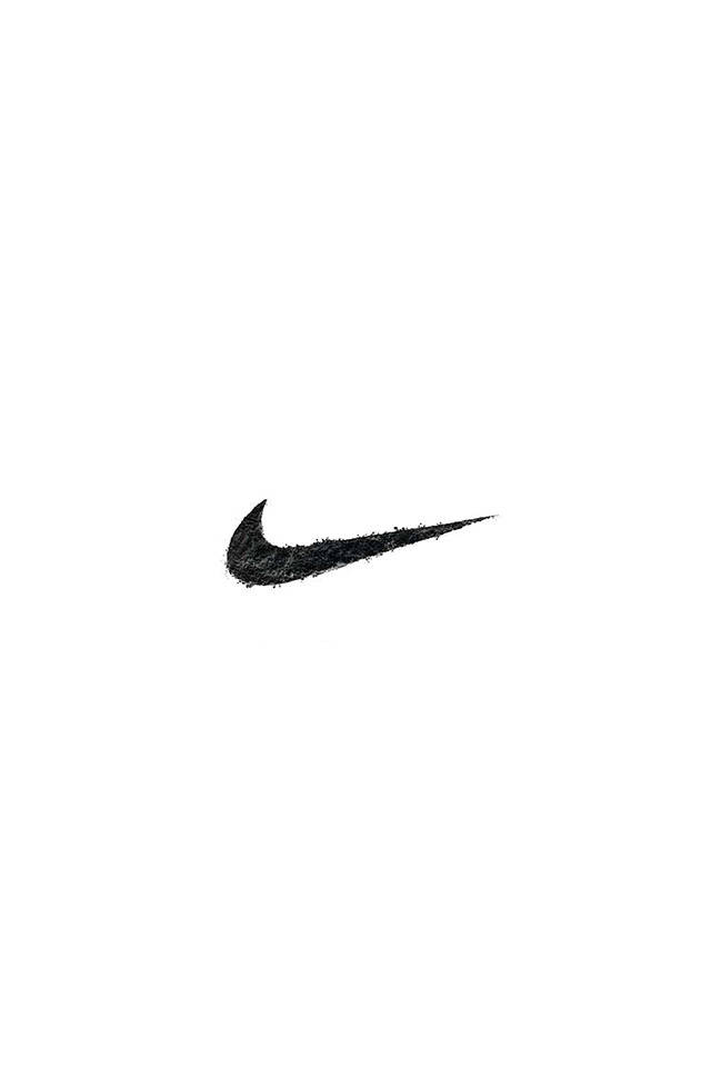 Nike iPhone 桌布 壁紙 — 一個帶有粗糙筆觸細節的紋理黑色Nike勾勾標誌，居中於純白背景上。