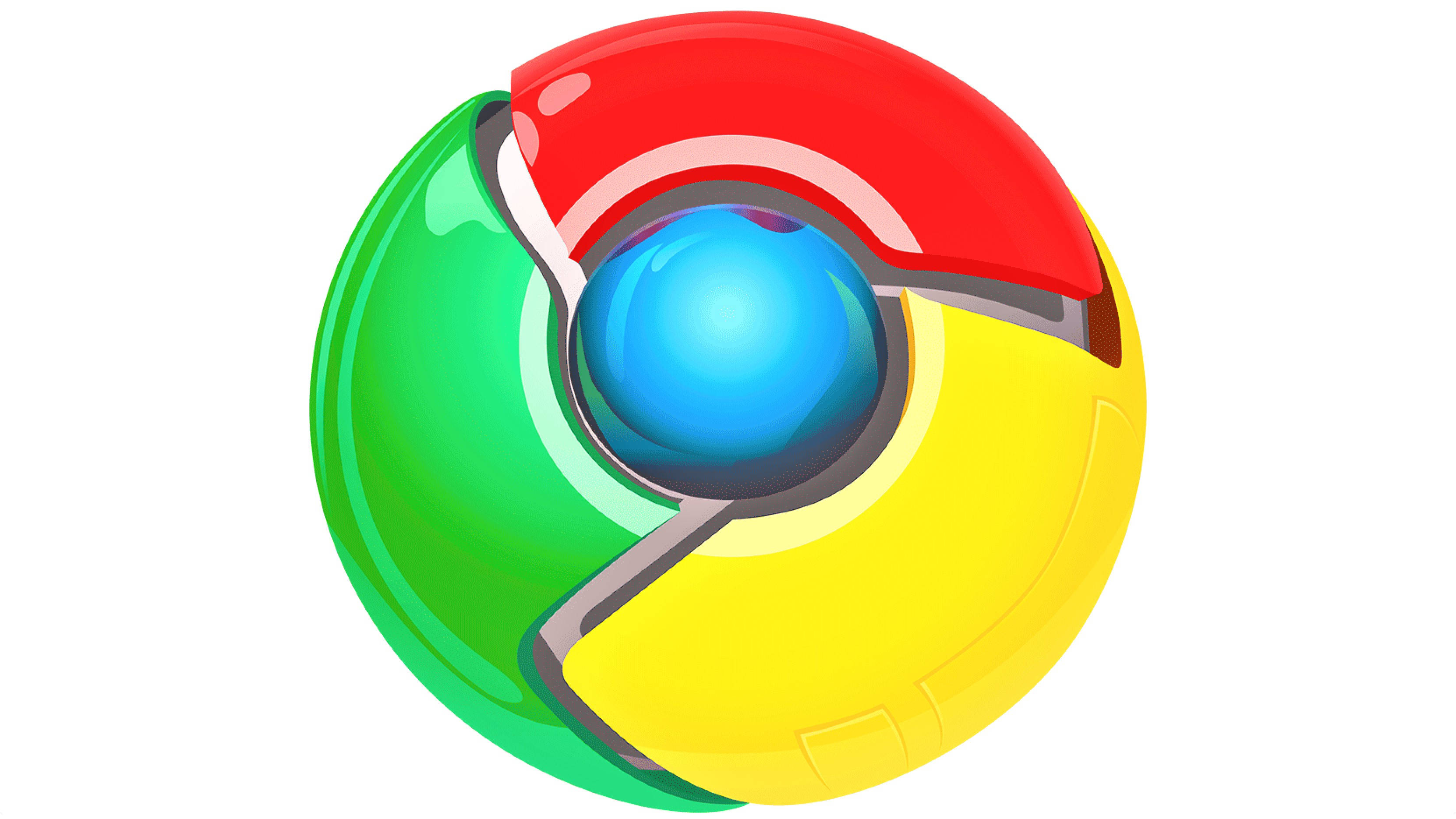 Google Chrome 桌布 壁紙 — 一個帶有紅色、綠色、黃色和藍色部分的光澤Chrome瀏覽器標誌，背景為白色。
