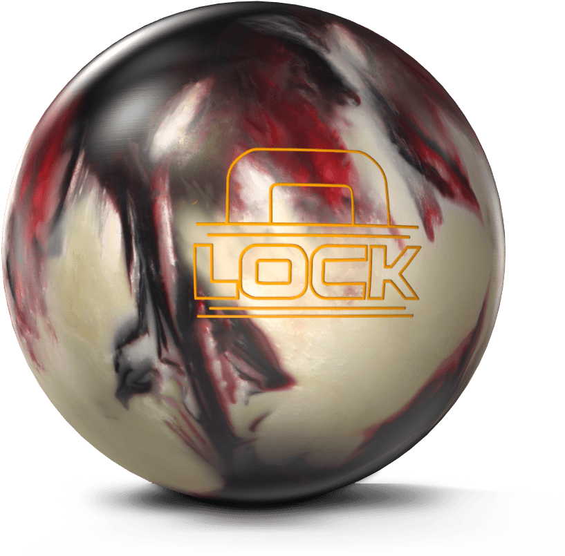 Bowling Ball 桌布 壁紙 — 一個帶有紅色、黑色和奶油色漩渦圖案及金色輪廓鎖標誌的光面保齡球。