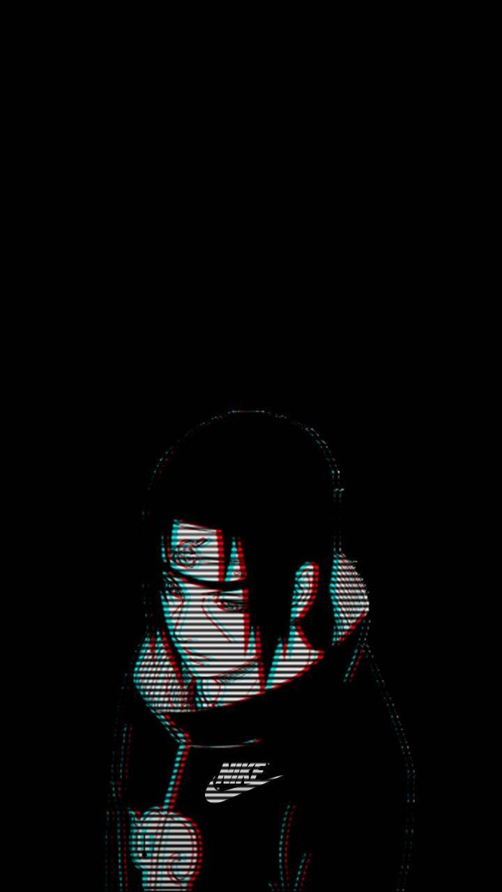 黑色背景上帶有故障效果和色差的動漫角色 — 鼬 GIF 壁紙