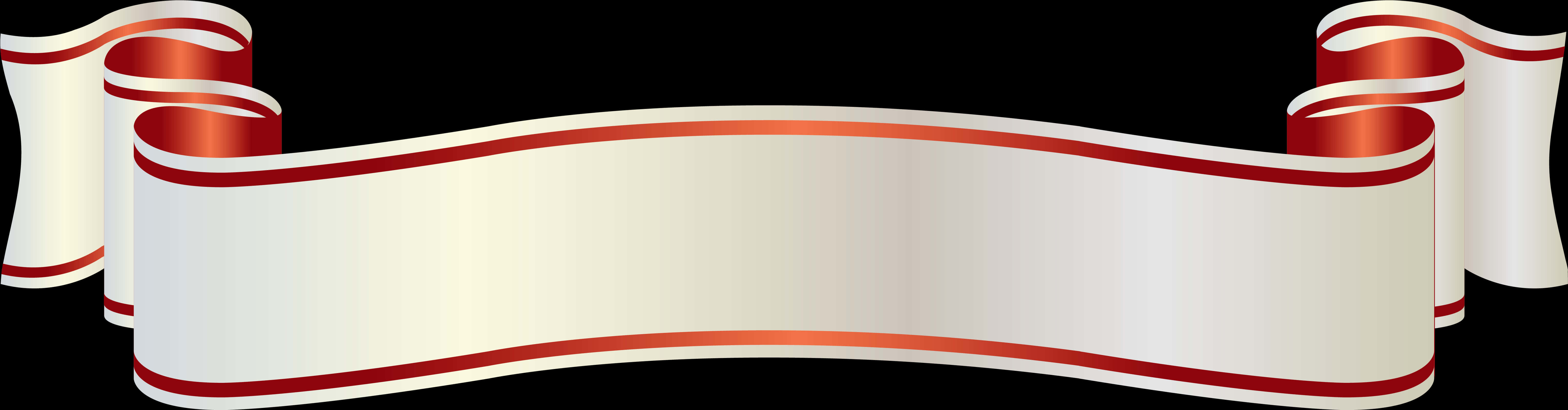 Ribbon Banner 桌布 壁紙 — 一個帶有紅色邊飾的光澤白色絲帶橫幅，兩端在黑色背景上彎曲。
