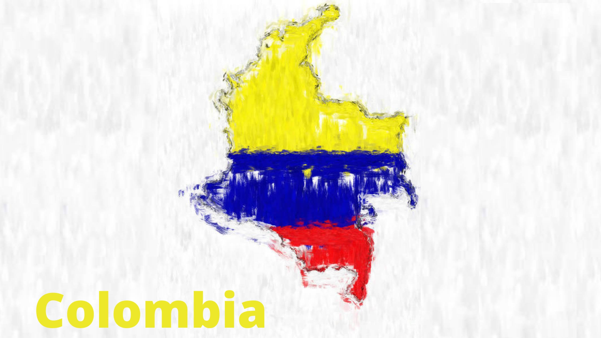 Colombia Flag 桌布 壁紙 — 一個帶有紋理的筆觸哥倫比亞地圖，以白色背景填充其國旗顏色。