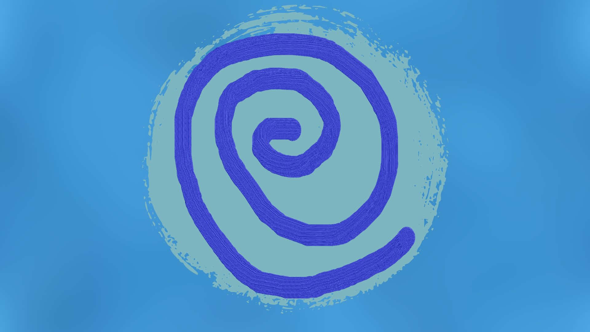 Blue Swirl 桌布 壁紙 — 一個帶有紋理筆觸的大膽紫色螺旋，在柔和的漸變藍色背景上旋轉。