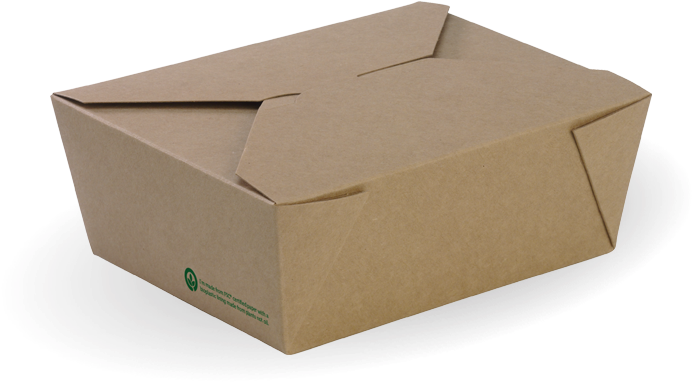 Box 桌布 壁紙 — 一個帶有綠色標誌的普通棕色紙板外賣盒，位於深色漩渦圓形背景的中心。