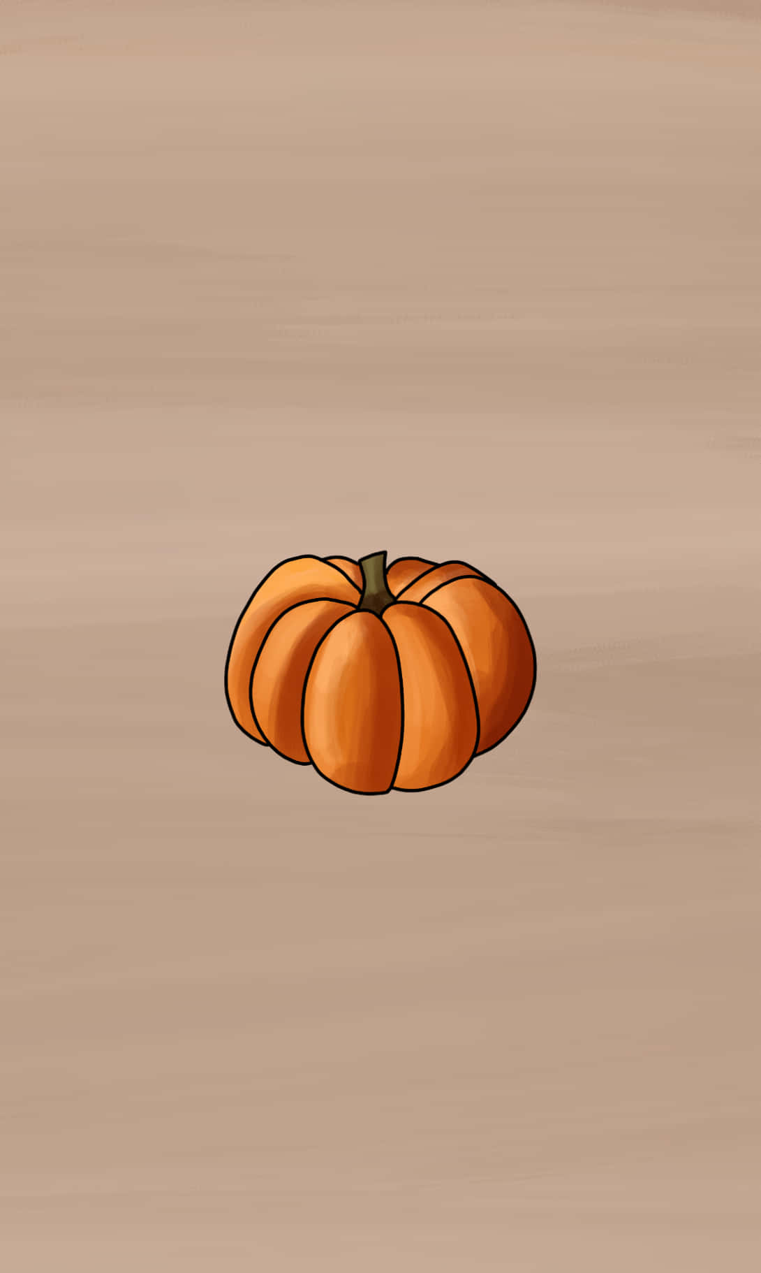 Animated 桌布 壁紙 — 一個帶有綠色莖的橙色南瓜，居中放置在米色紋理背景上。