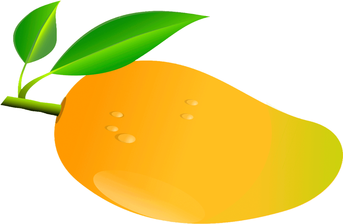 Mangoes 桌布 壁紙 — 一個帶有綠色葉子的光澤成熟芒果，背景透明。