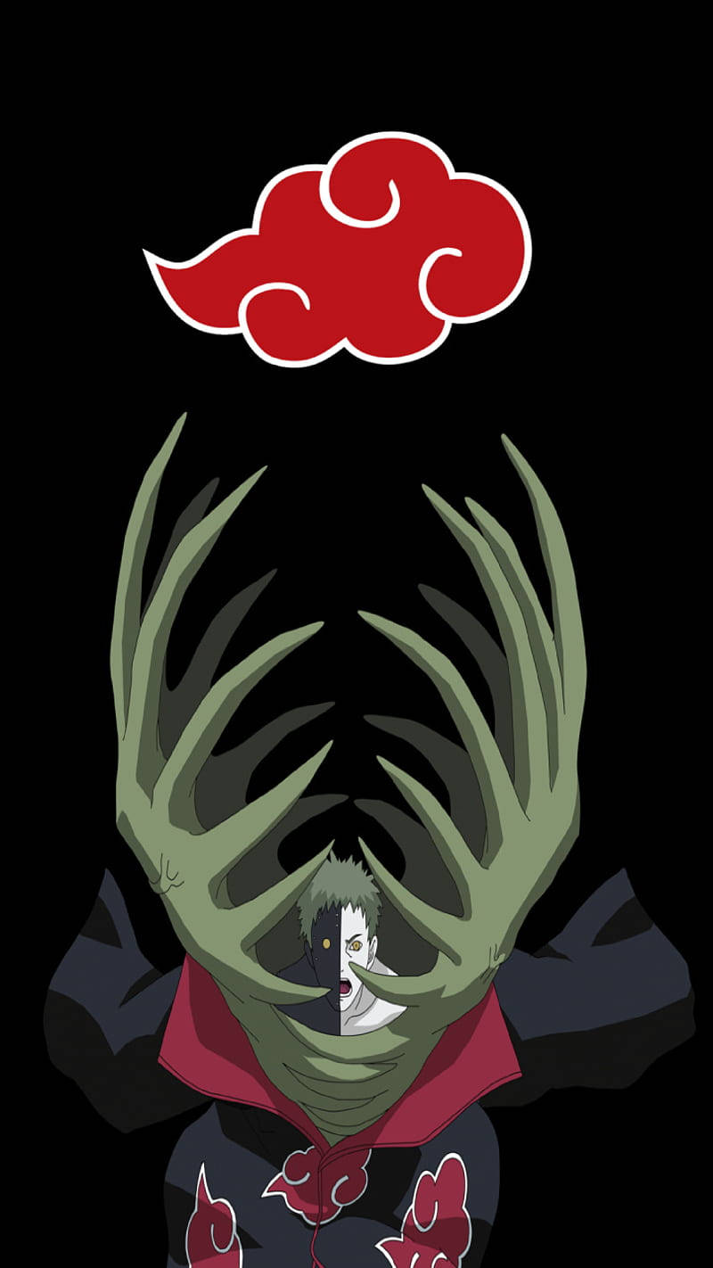 Zetsu 桌布 壁紙 — 一個帶有綠色鹿角狀雙手、在黑色背景上襯托著臉部、上方有紅色雲朵符號的威嚇性動漫角色。