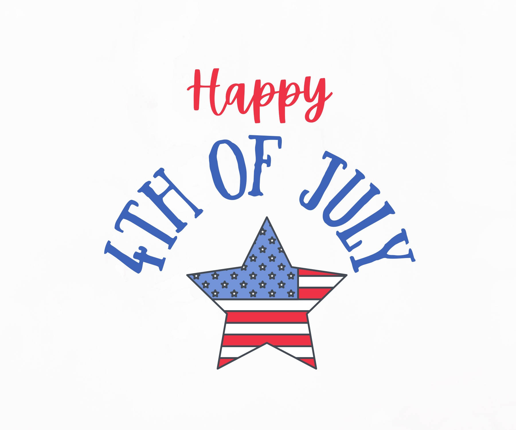 fourth of july 桌布 壁紙 — 一個帶有美國國旗顏色和星星的節日星星，周圍環繞著紅色和藍色的「Happy 4th of July」文字。
